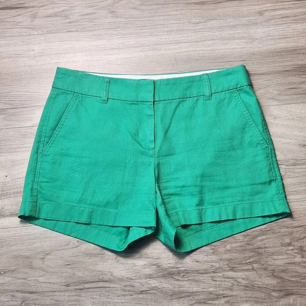 J.Crew Chino Shorts Women's Size 2 Green Cotton Classic Preppy Casual Summer